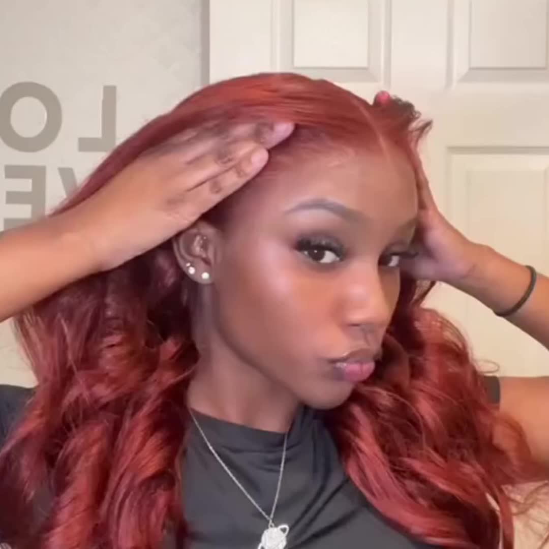 Reddish Brown Lace Front Wig Human Hair HD Transparent 13x4 Lace Front Wig Body Wave Human Hair Wig With Baby Hair 180% Density Pre-Plucked For Women